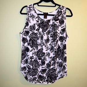 Ann Taylor Sleeveless Shirt black white floral M